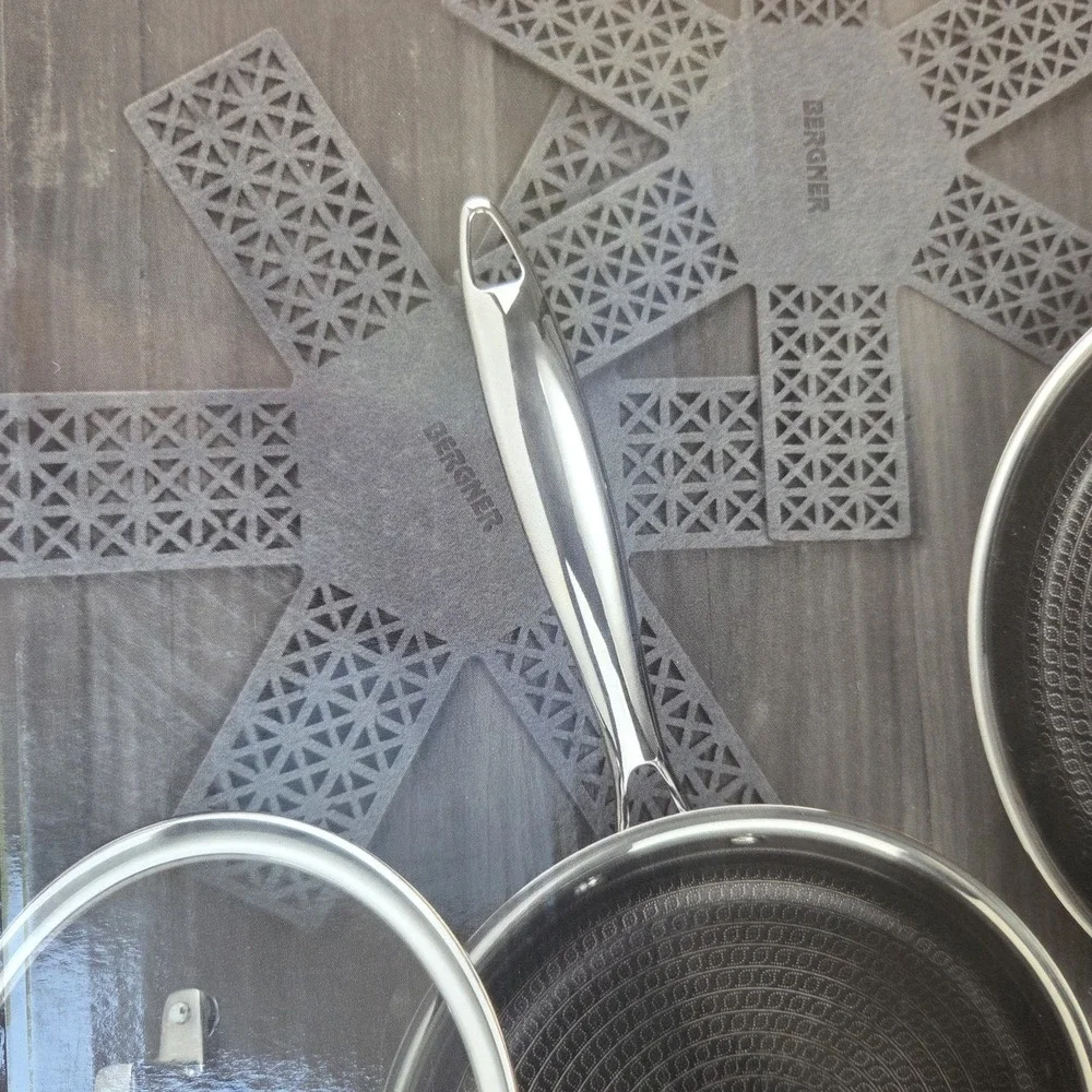 Bergner 3Ply Stainless Steel Ceramic Cookware Set 4 Pot/Pans 2 Lids 2 Protectors